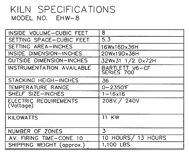 Image EHW-8 kiln specifications